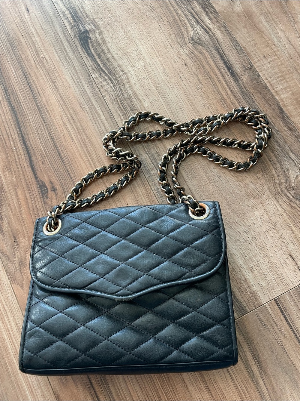 Rebecca Minkoff Black Quilted Crossbody with Gold Chain